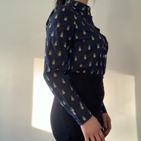 J.Crew Button-Up Dress Blouse - Blue with  Pineapples, Size Small - Picture 3 of 8